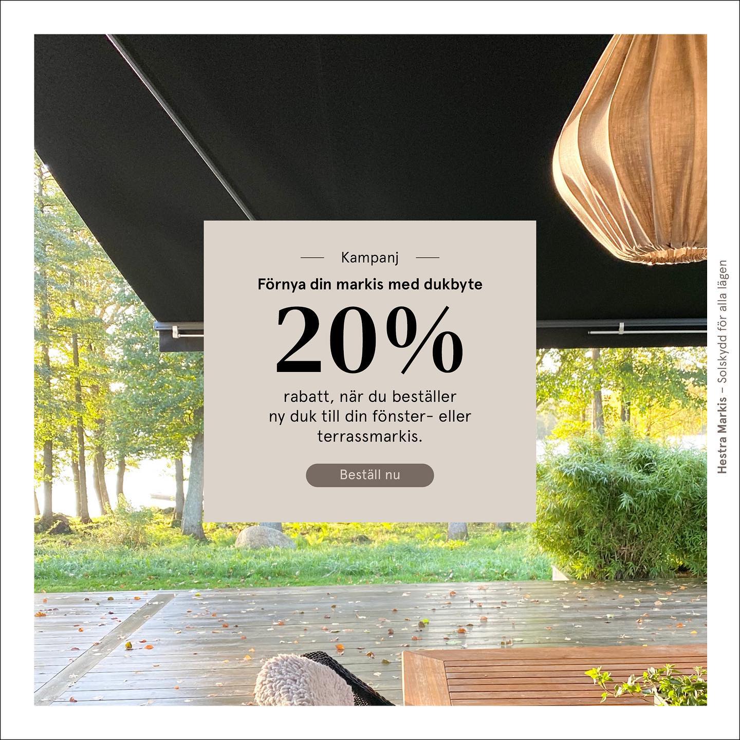 Just nu har vi 20% rabatt på byte av markisväv. Gäller t.om. 20/10 #sandatex #hestramarkis